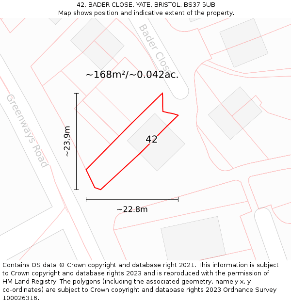 42, BADER CLOSE, YATE, BRISTOL, BS37 5UB: Plot and title map