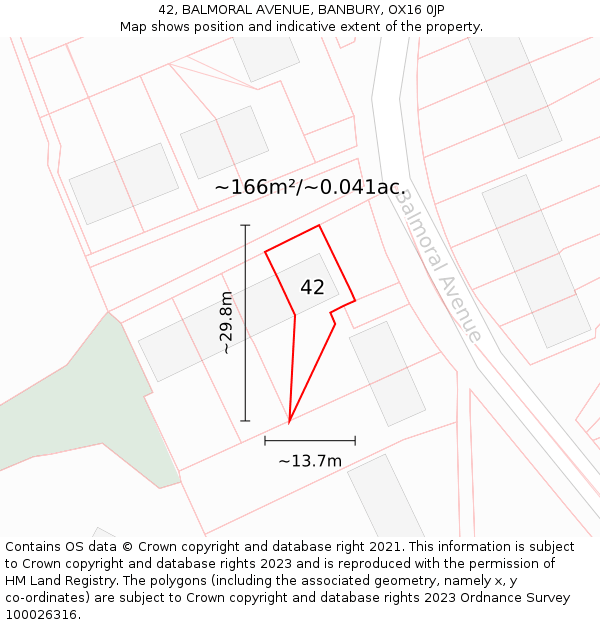 42, BALMORAL AVENUE, BANBURY, OX16 0JP: Plot and title map