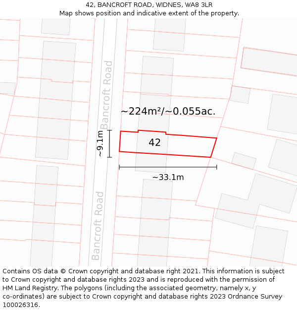 42, BANCROFT ROAD, WIDNES, WA8 3LR: Plot and title map