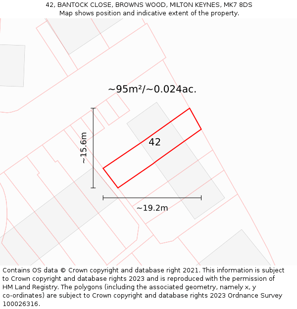 42, BANTOCK CLOSE, BROWNS WOOD, MILTON KEYNES, MK7 8DS: Plot and title map