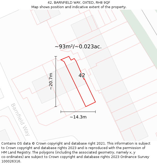 42, BARNFIELD WAY, OXTED, RH8 9QF: Plot and title map