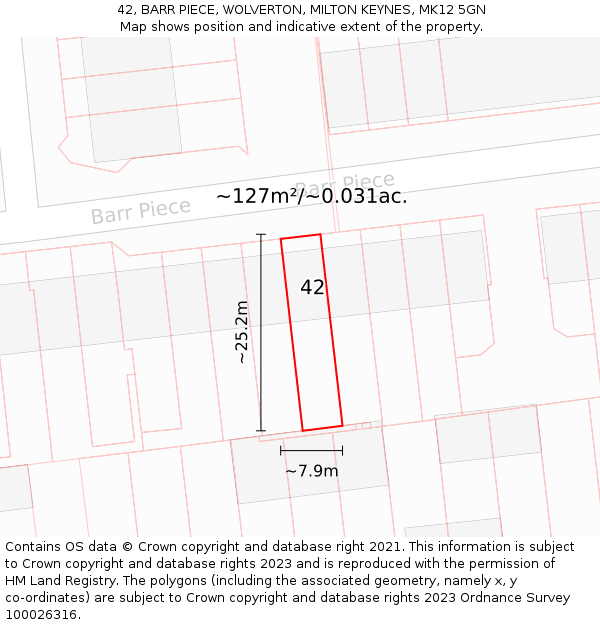 42, BARR PIECE, WOLVERTON, MILTON KEYNES, MK12 5GN: Plot and title map