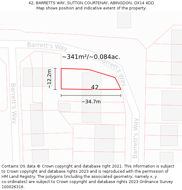 42, BARRETTS WAY, SUTTON COURTENAY, ABINGDON, OX14 4DD: Plot and title map