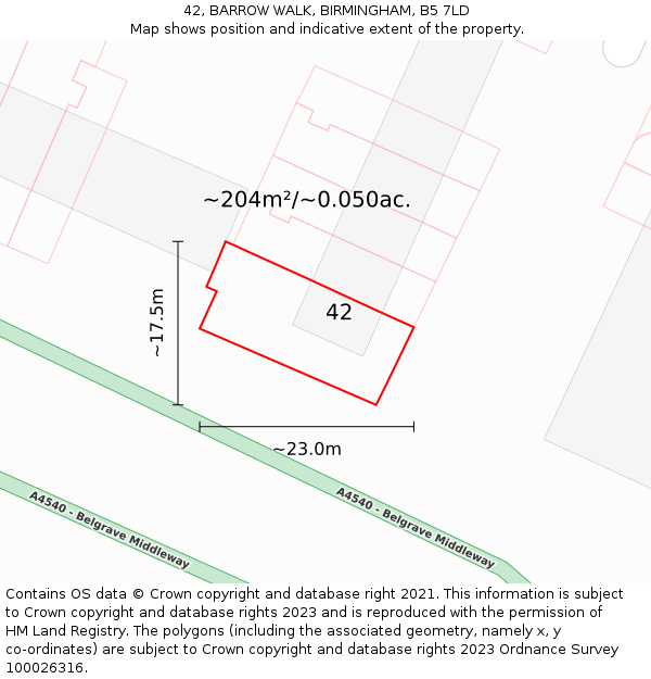 42, BARROW WALK, BIRMINGHAM, B5 7LD: Plot and title map