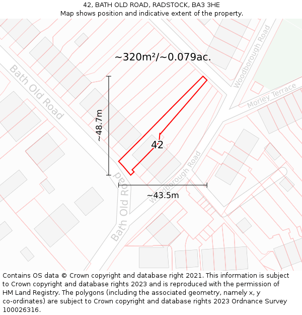 42, BATH OLD ROAD, RADSTOCK, BA3 3HE: Plot and title map