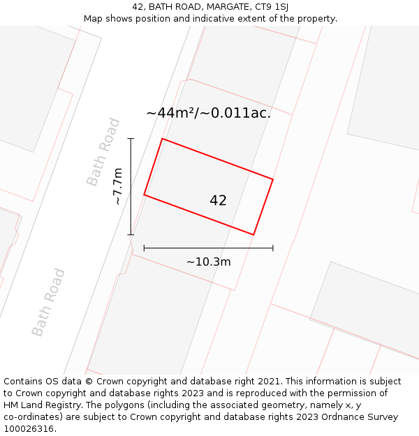 42, BATH ROAD, MARGATE, CT9 1SJ: Plot and title map
