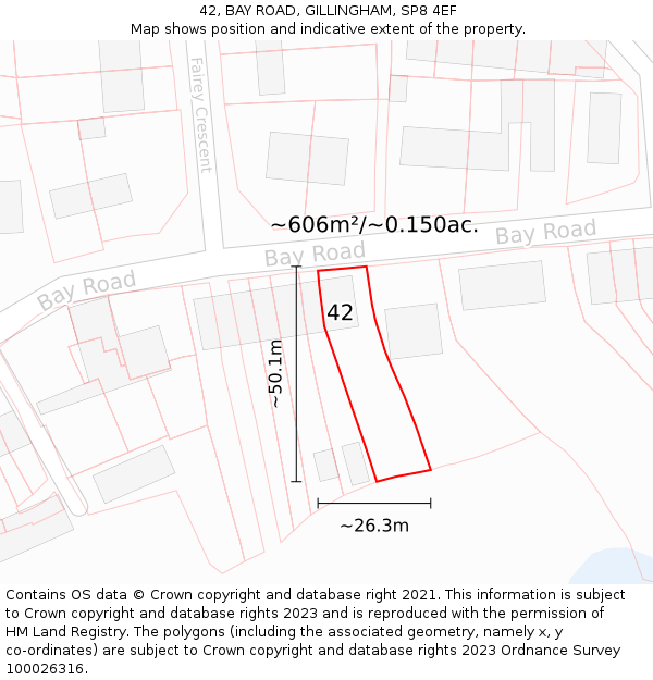 42, BAY ROAD, GILLINGHAM, SP8 4EF: Plot and title map