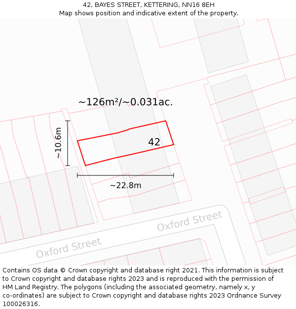 42, BAYES STREET, KETTERING, NN16 8EH: Plot and title map