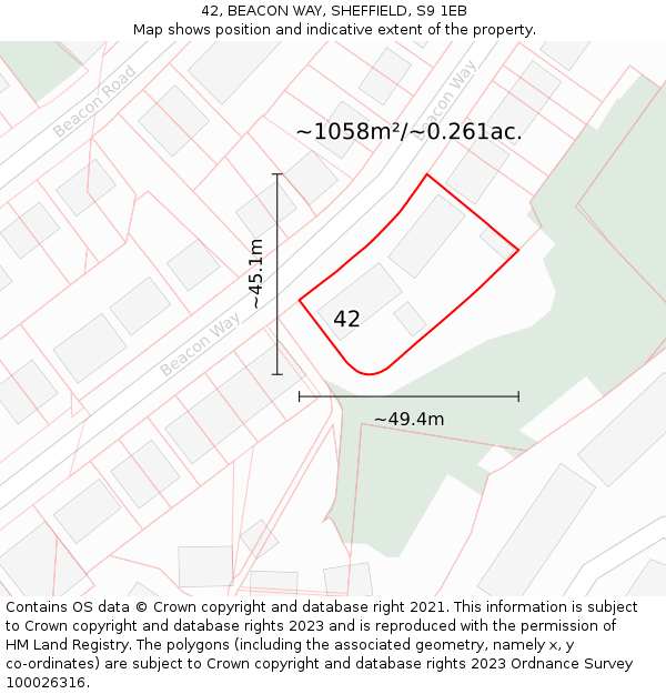 42, BEACON WAY, SHEFFIELD, S9 1EB: Plot and title map