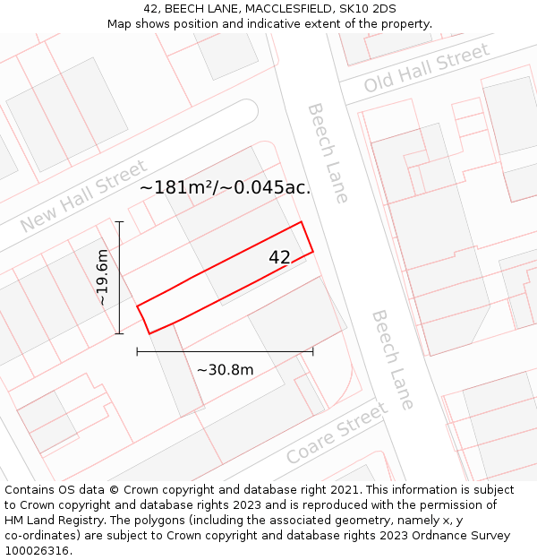 42, BEECH LANE, MACCLESFIELD, SK10 2DS: Plot and title map