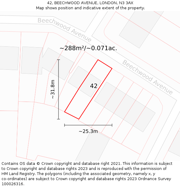 42, BEECHWOOD AVENUE, LONDON, N3 3AX: Plot and title map