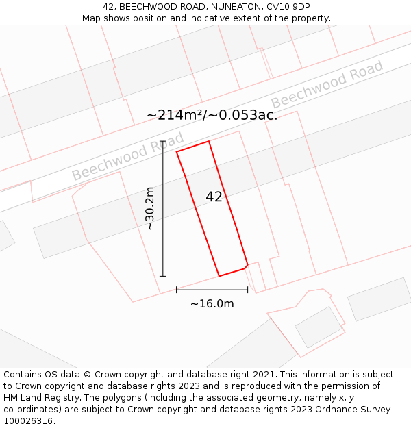 42, BEECHWOOD ROAD, NUNEATON, CV10 9DP: Plot and title map