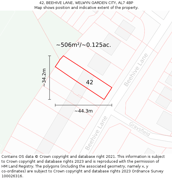 42, BEEHIVE LANE, WELWYN GARDEN CITY, AL7 4BP: Plot and title map