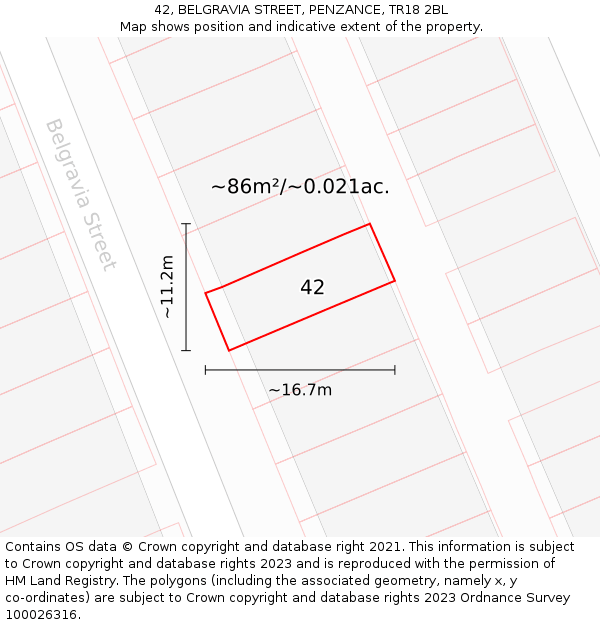 42, BELGRAVIA STREET, PENZANCE, TR18 2BL: Plot and title map