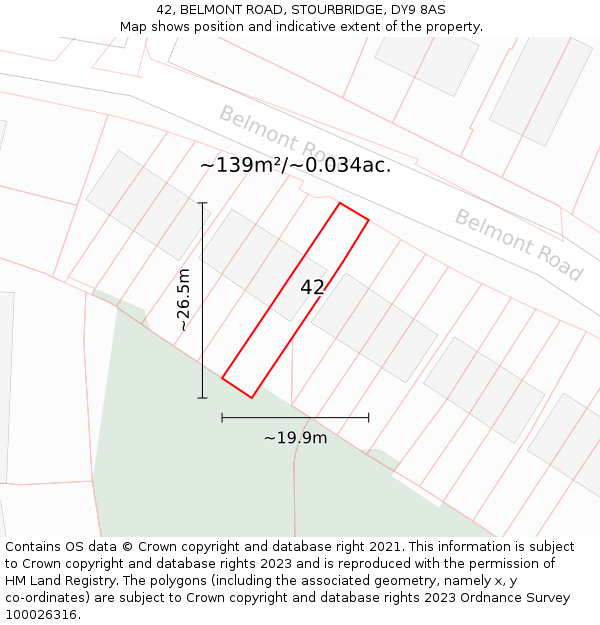 42, BELMONT ROAD, STOURBRIDGE, DY9 8AS: Plot and title map
