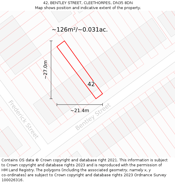 42, BENTLEY STREET, CLEETHORPES, DN35 8DN: Plot and title map