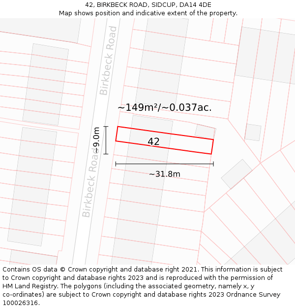 42, BIRKBECK ROAD, SIDCUP, DA14 4DE: Plot and title map