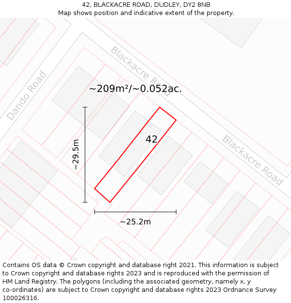 42, BLACKACRE ROAD, DUDLEY, DY2 8NB: Plot and title map