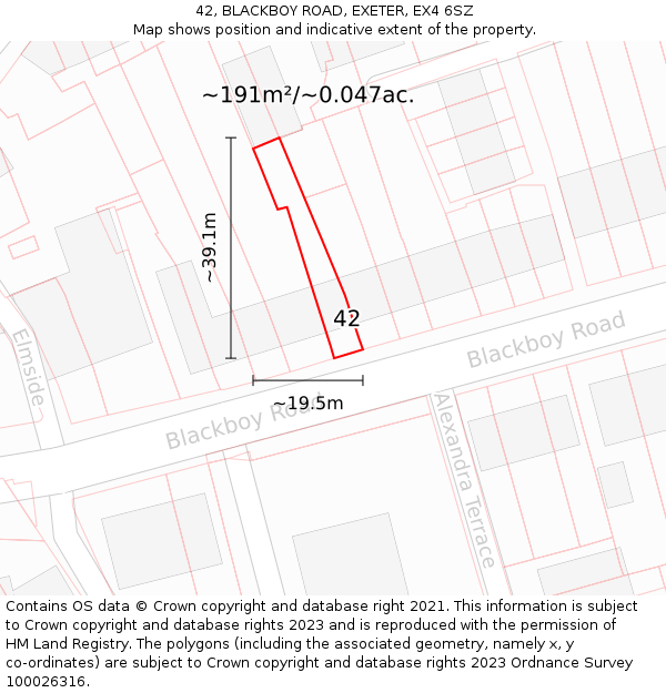 42, BLACKBOY ROAD, EXETER, EX4 6SZ: Plot and title map