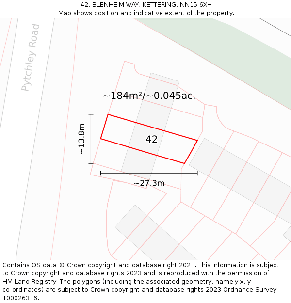 42, BLENHEIM WAY, KETTERING, NN15 6XH: Plot and title map