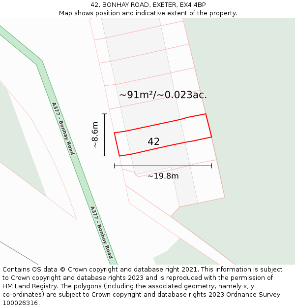 42, BONHAY ROAD, EXETER, EX4 4BP: Plot and title map
