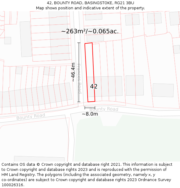 42, BOUNTY ROAD, BASINGSTOKE, RG21 3BU: Plot and title map