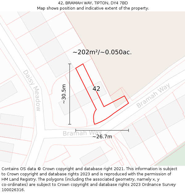 42, BRAMAH WAY, TIPTON, DY4 7BD: Plot and title map