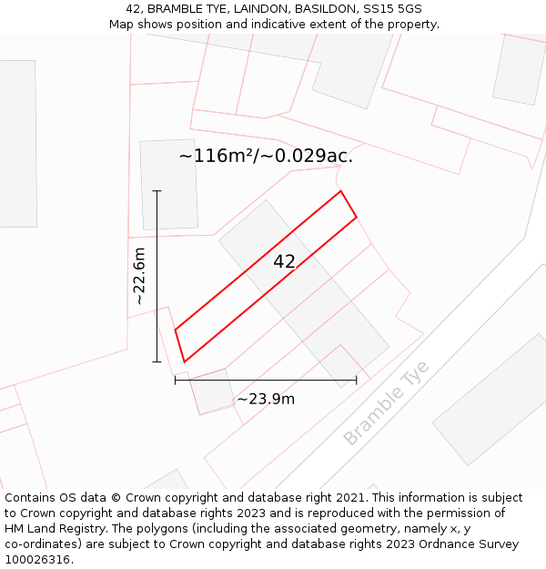 42, BRAMBLE TYE, LAINDON, BASILDON, SS15 5GS: Plot and title map