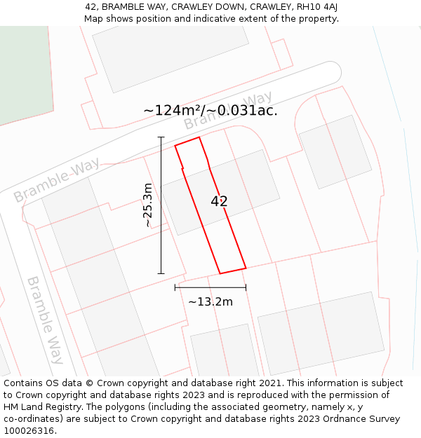 42, BRAMBLE WAY, CRAWLEY DOWN, CRAWLEY, RH10 4AJ: Plot and title map