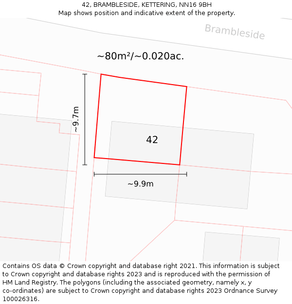 42, BRAMBLESIDE, KETTERING, NN16 9BH: Plot and title map