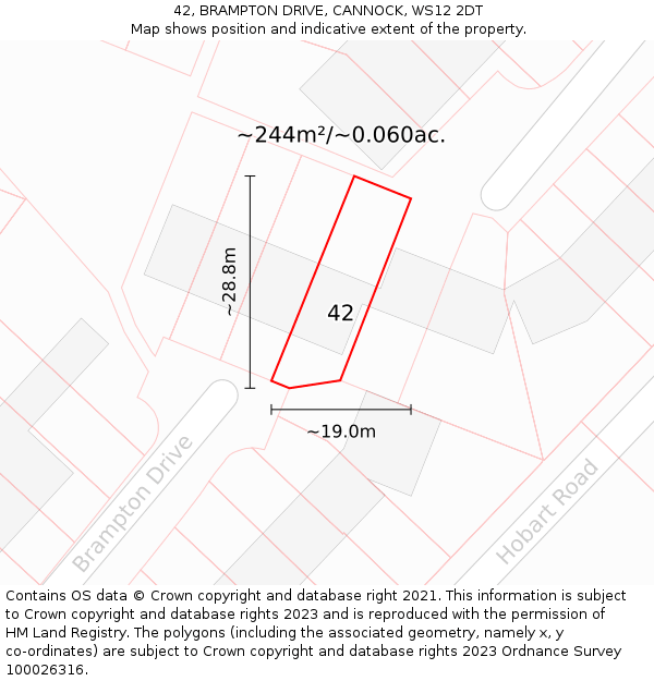42, BRAMPTON DRIVE, CANNOCK, WS12 2DT: Plot and title map