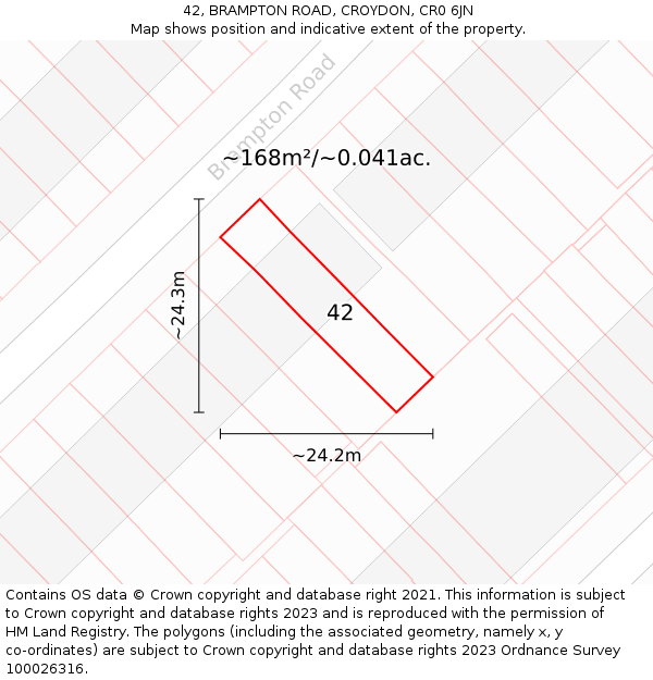 42, BRAMPTON ROAD, CROYDON, CR0 6JN: Plot and title map