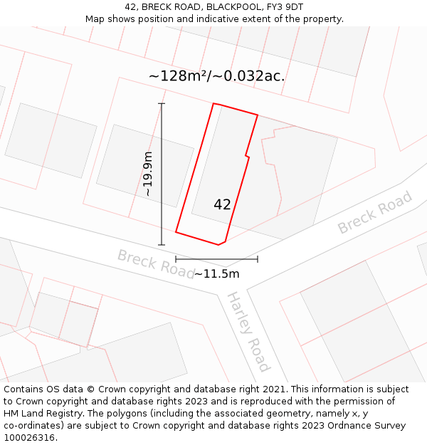 42, BRECK ROAD, BLACKPOOL, FY3 9DT: Plot and title map