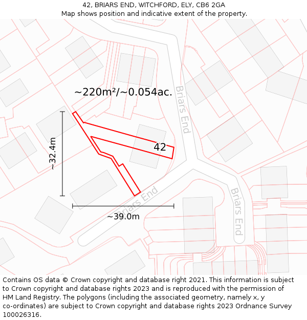 42, BRIARS END, WITCHFORD, ELY, CB6 2GA: Plot and title map