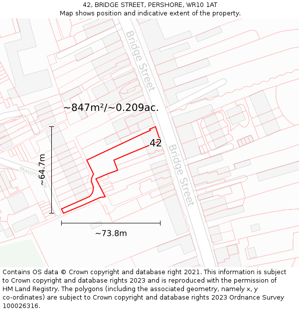 42, BRIDGE STREET, PERSHORE, WR10 1AT: Plot and title map