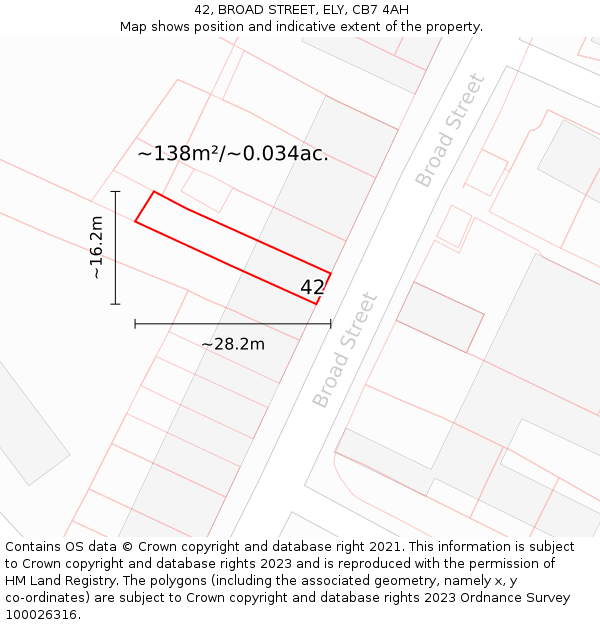 42, BROAD STREET, ELY, CB7 4AH: Plot and title map