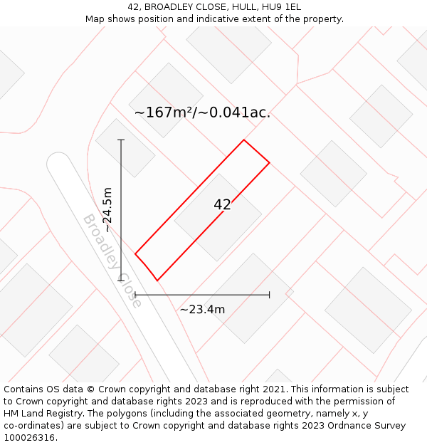 42, BROADLEY CLOSE, HULL, HU9 1EL: Plot and title map