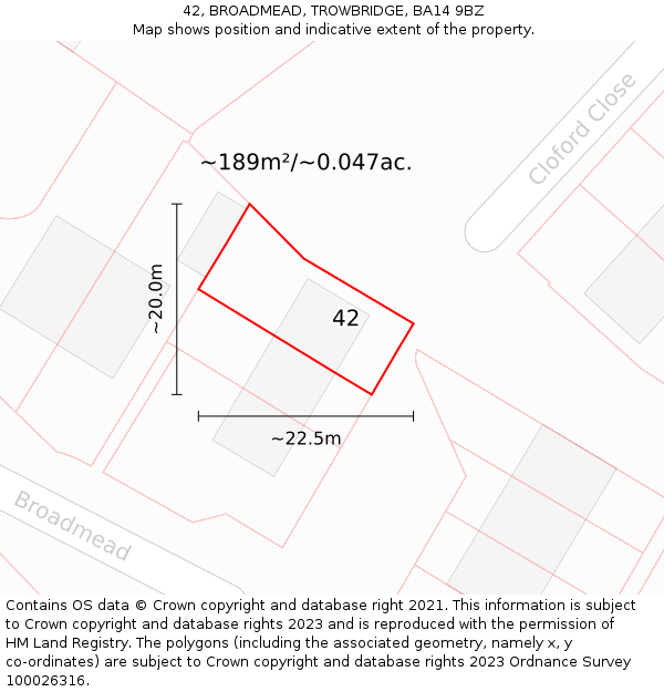 42, BROADMEAD, TROWBRIDGE, BA14 9BZ: Plot and title map