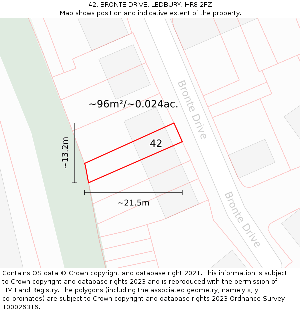 42, BRONTE DRIVE, LEDBURY, HR8 2FZ: Plot and title map