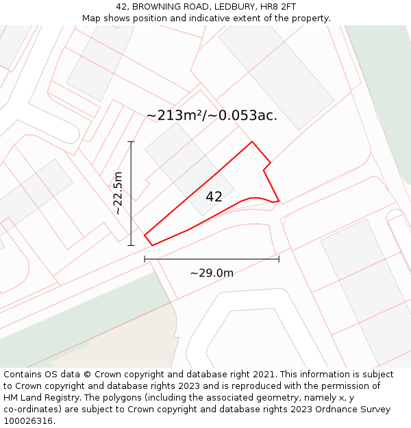 42, BROWNING ROAD, LEDBURY, HR8 2FT: Plot and title map