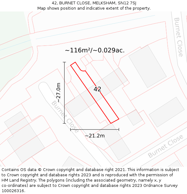 42, BURNET CLOSE, MELKSHAM, SN12 7SJ: Plot and title map