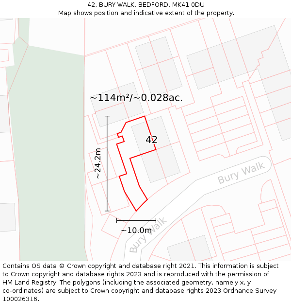 42, BURY WALK, BEDFORD, MK41 0DU: Plot and title map