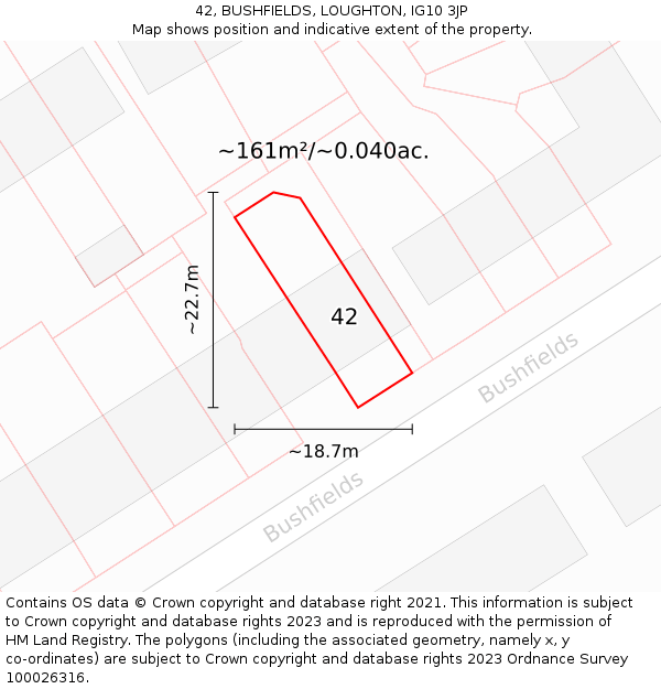 42, BUSHFIELDS, LOUGHTON, IG10 3JP: Plot and title map