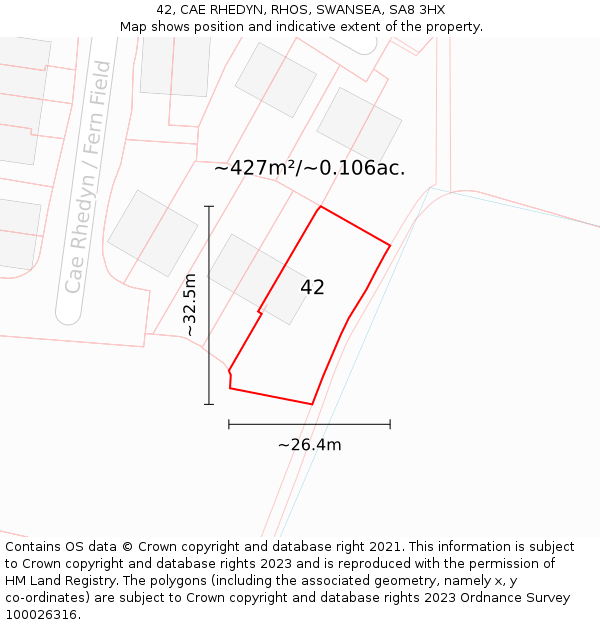 42, CAE RHEDYN, RHOS, SWANSEA, SA8 3HX: Plot and title map