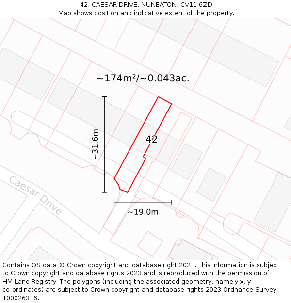 42, CAESAR DRIVE, NUNEATON, CV11 6ZD: Plot and title map