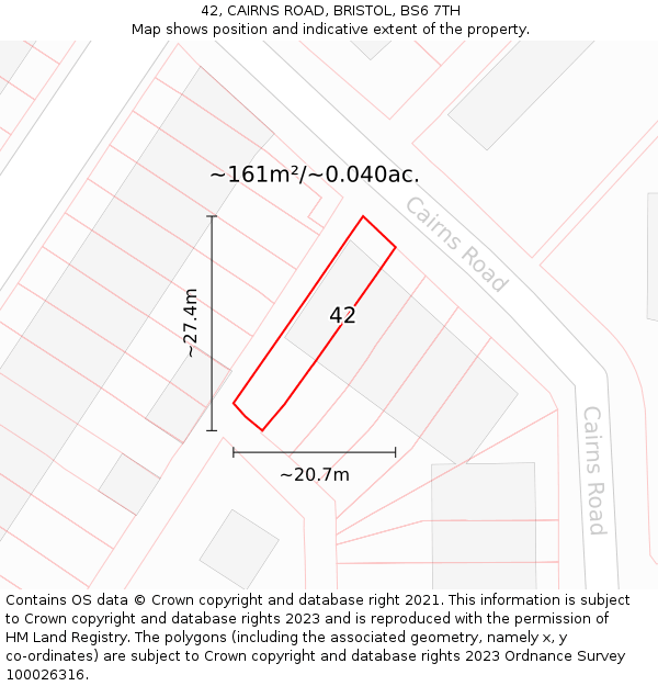 42, CAIRNS ROAD, BRISTOL, BS6 7TH: Plot and title map