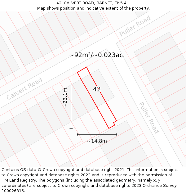 42, CALVERT ROAD, BARNET, EN5 4HJ: Plot and title map