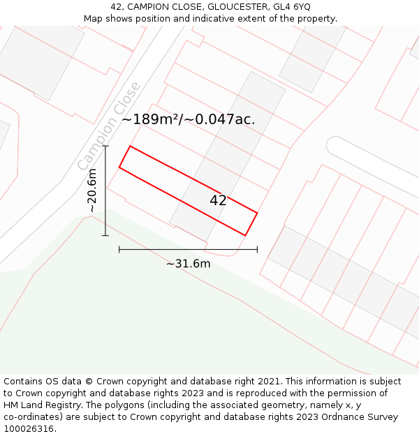 42, CAMPION CLOSE, GLOUCESTER, GL4 6YQ: Plot and title map