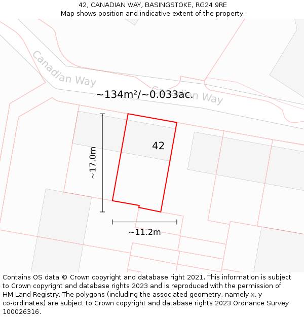 42, CANADIAN WAY, BASINGSTOKE, RG24 9RE: Plot and title map