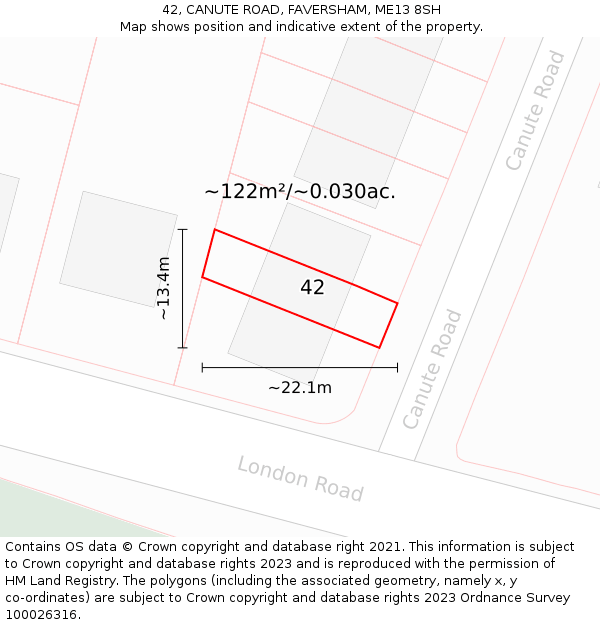 42, CANUTE ROAD, FAVERSHAM, ME13 8SH: Plot and title map